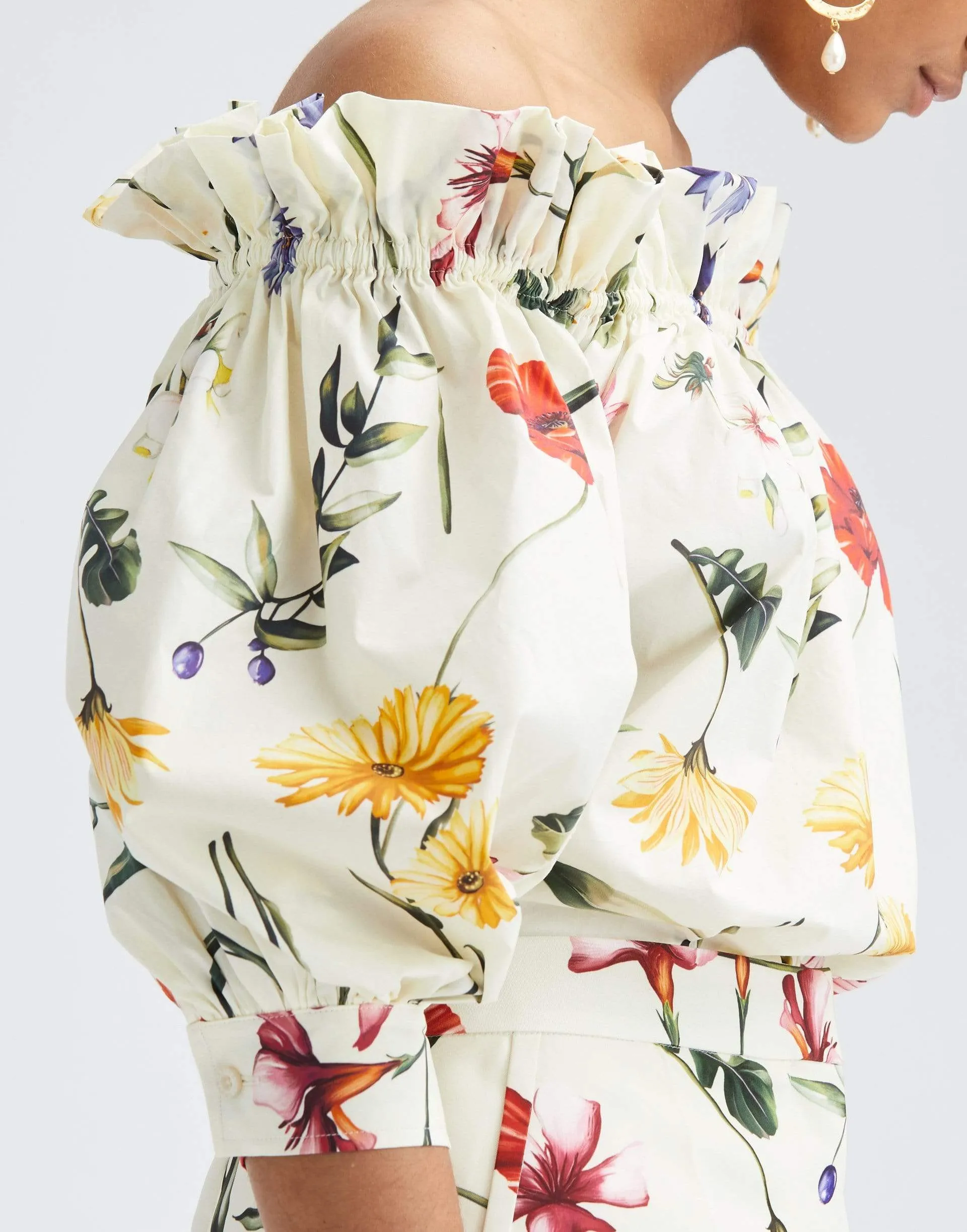 Off Shoulder Short Sleeve Floral Blouse