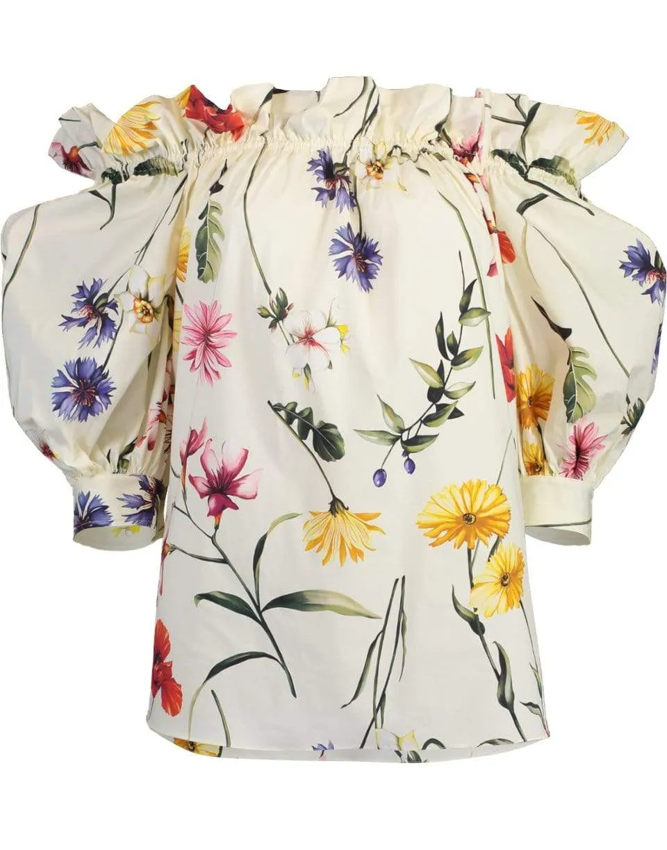 Off Shoulder Short Sleeve Floral Blouse