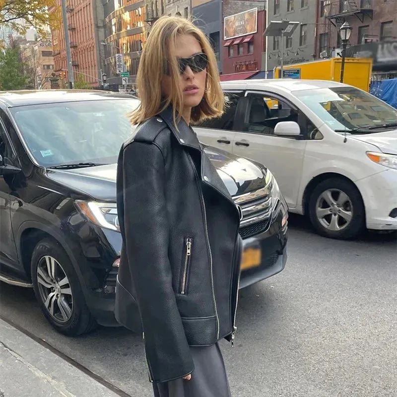 Oversized large fashionista leather ladies biker jacket