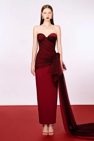 Phoenix Strapless Sweetheart Neck Velvet Ankle Length Dress