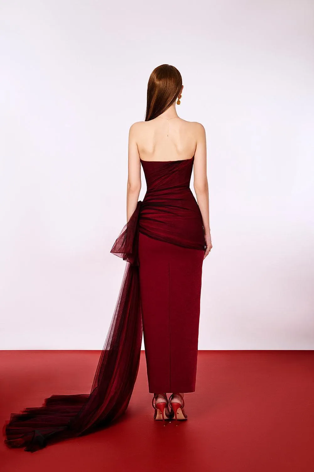 Phoenix Strapless Sweetheart Neck Velvet Ankle Length Dress