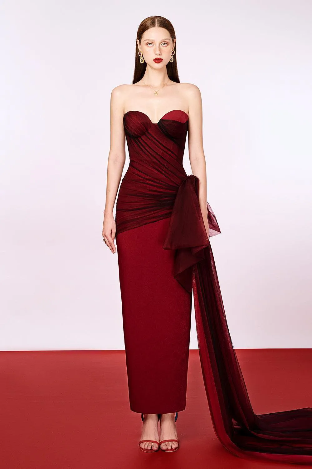 Phoenix Strapless Sweetheart Neck Velvet Ankle Length Dress