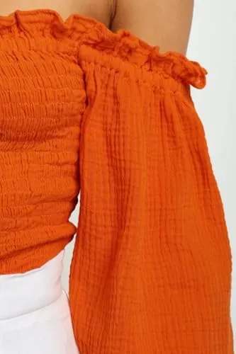 Pretty Ruffled White Off Shoulder Lantern Sleeve Crop Top