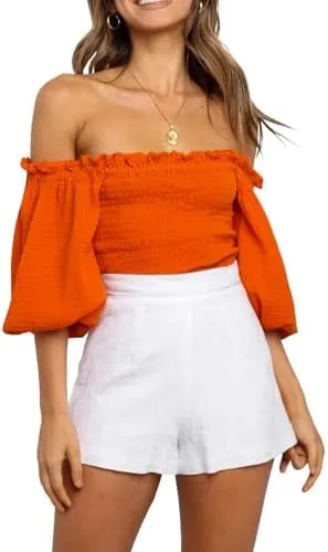 Pretty Ruffled White Off Shoulder Lantern Sleeve Crop Top