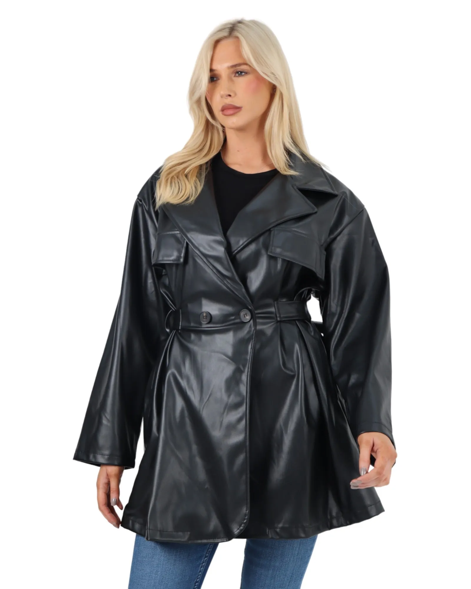 PU Faux Leather Peplum Jacket