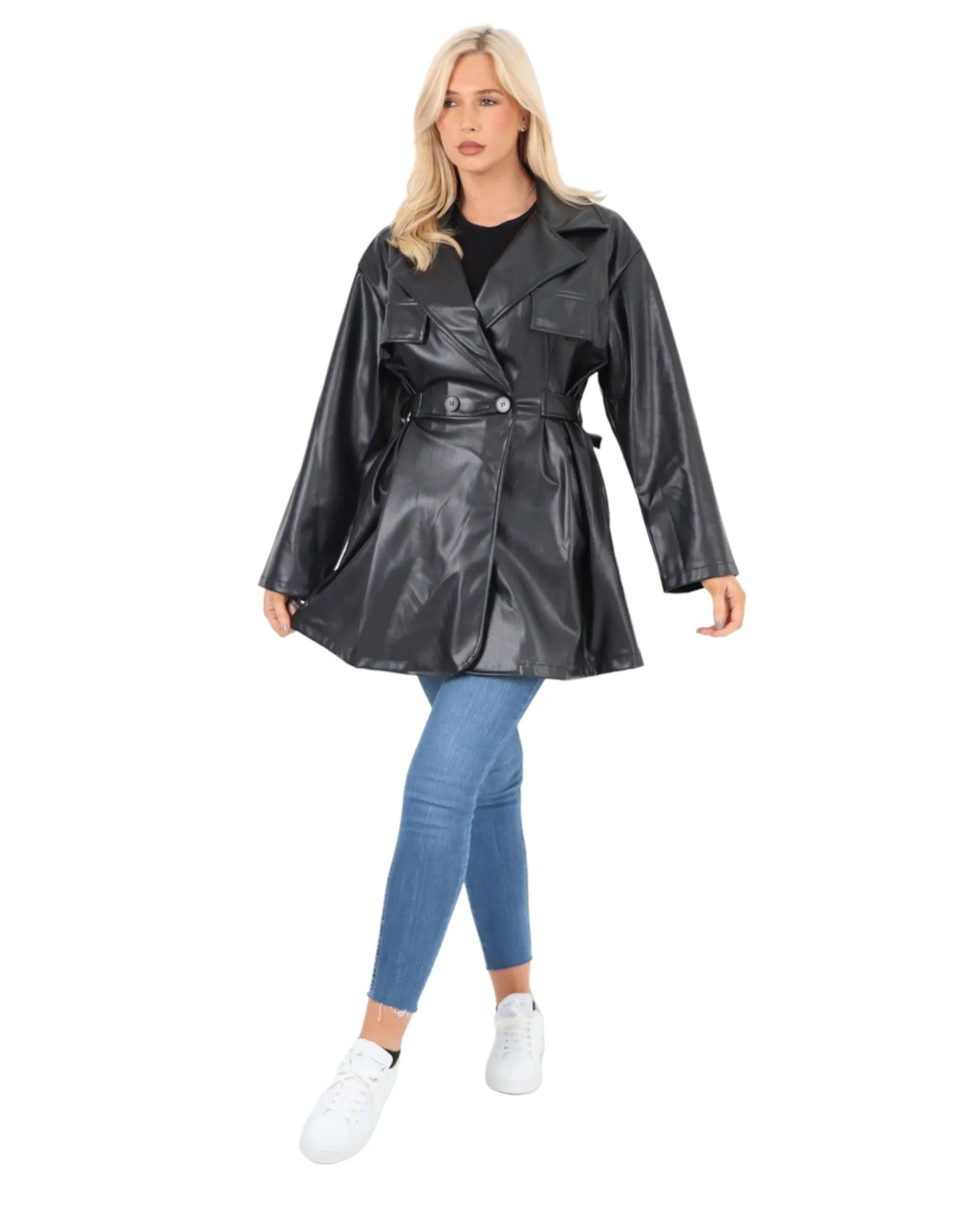 PU Faux Leather Peplum Jacket