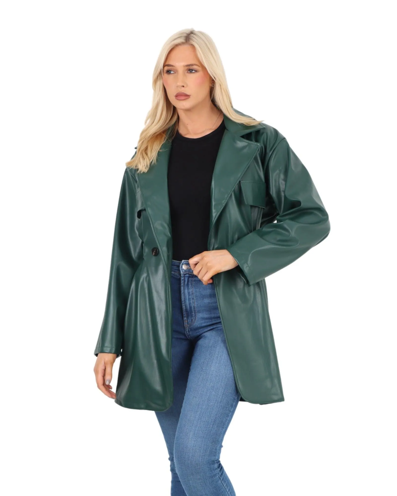 PU Faux Leather Peplum Jacket