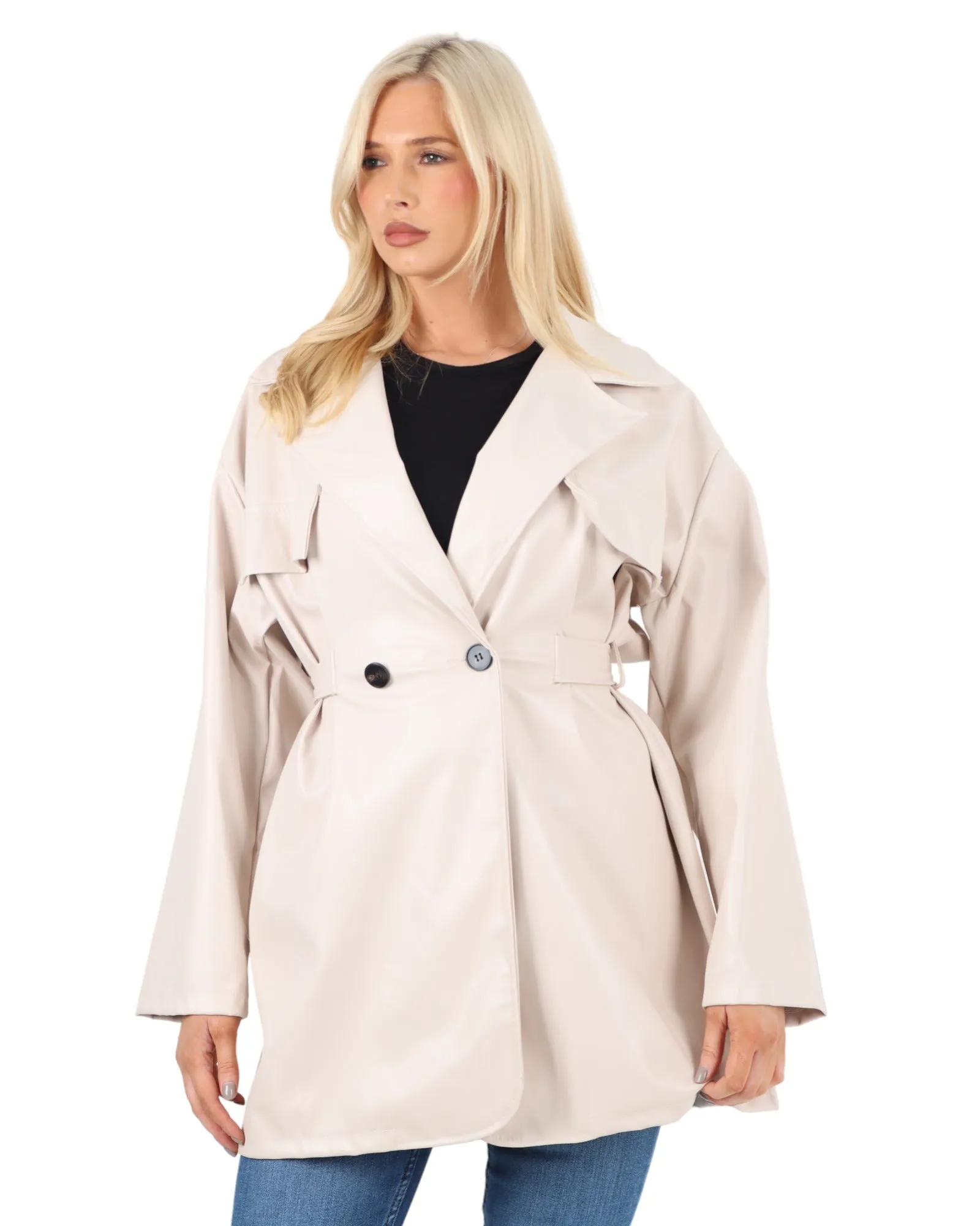 PU Faux Leather Peplum Jacket