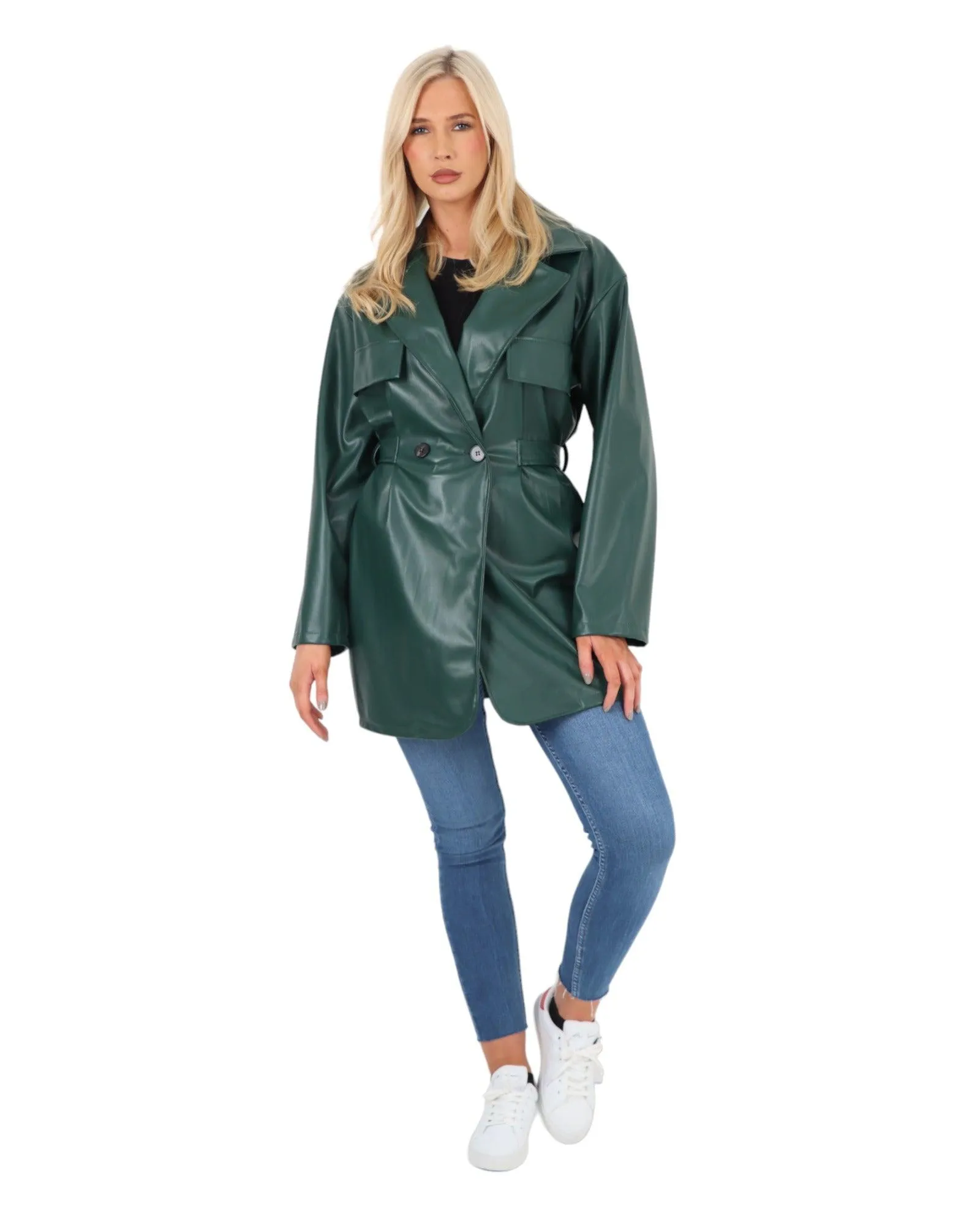 PU Faux Leather Peplum Jacket