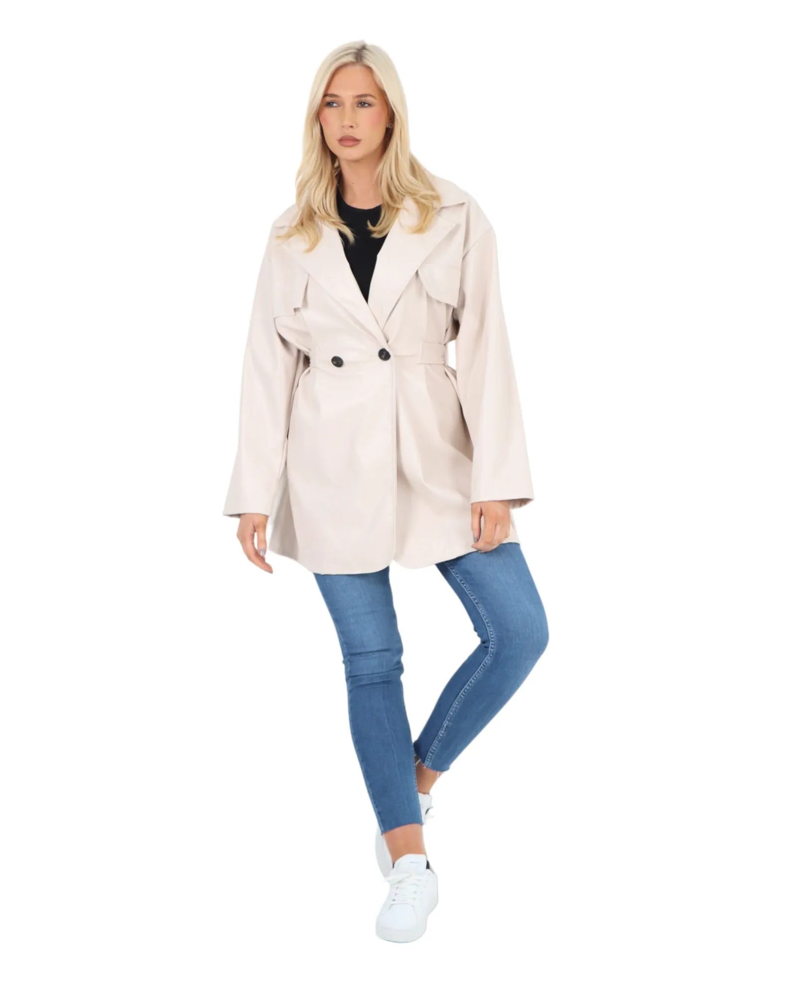 PU Faux Leather Peplum Jacket