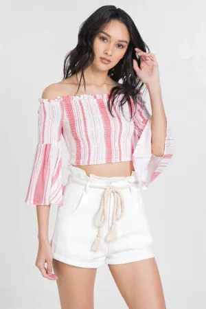 Red Striped Off-the-Shoulder Crop Top