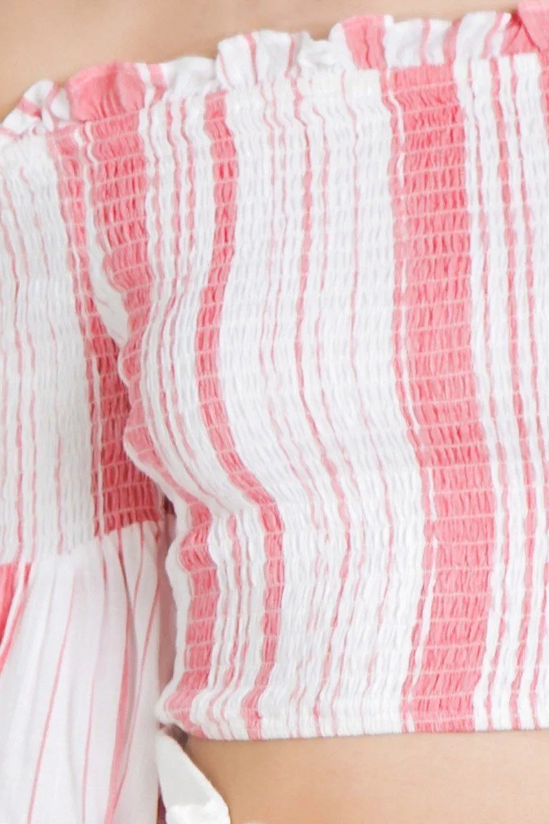 Red Striped Off-the-Shoulder Crop Top