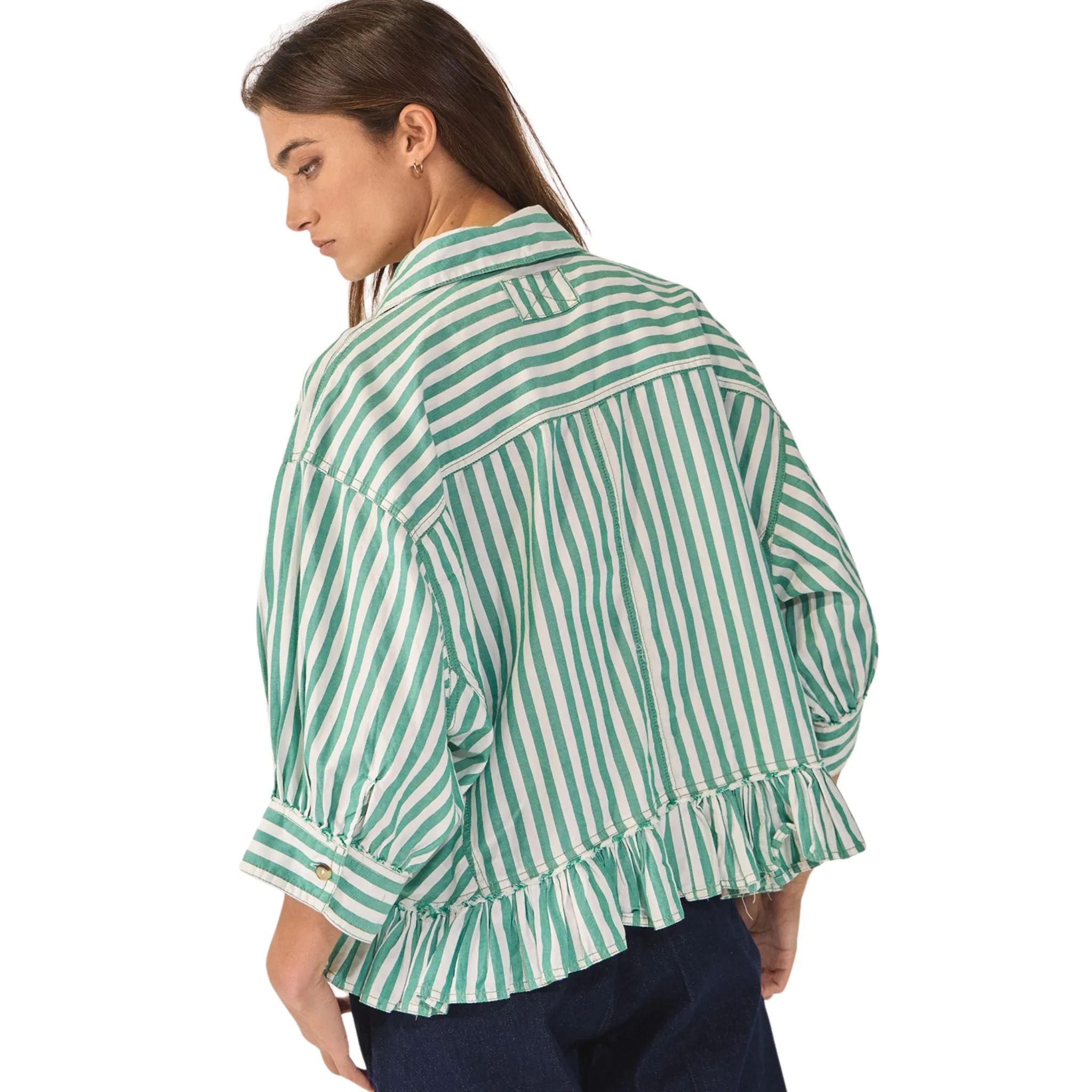Ruffled Detail Button Down Shirt