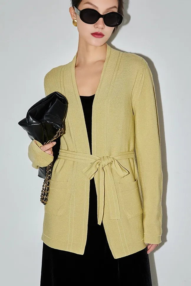Silk Blend Wool Knitted Oversized Cardigan with Belt
