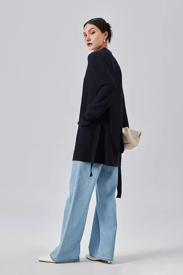Silk Blend Wool Knitted Oversized Cardigan with Belt