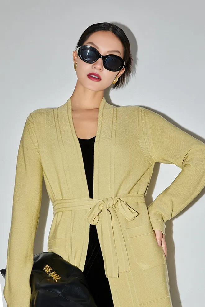Silk Blend Wool Knitted Oversized Cardigan with Belt