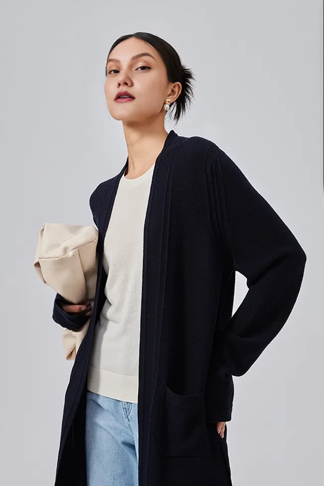 Silk Blend Wool Knitted Oversized Cardigan with Belt