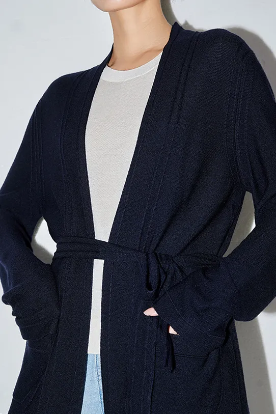 Silk Blend Wool Knitted Oversized Cardigan with Belt
