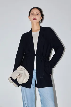 Silk Blend Wool Knitted Oversized Cardigan with Belt