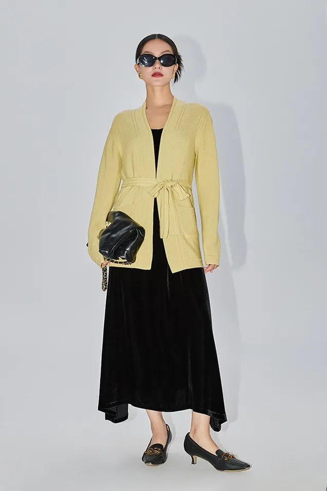 Silk Blend Wool Knitted Oversized Cardigan with Belt