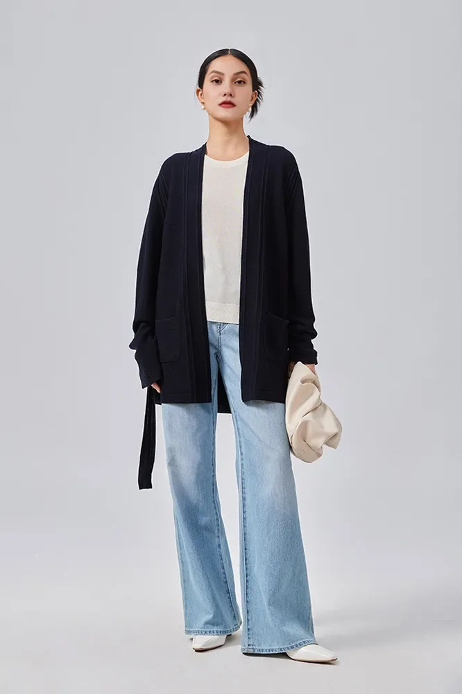 Silk Blend Wool Knitted Oversized Cardigan with Belt