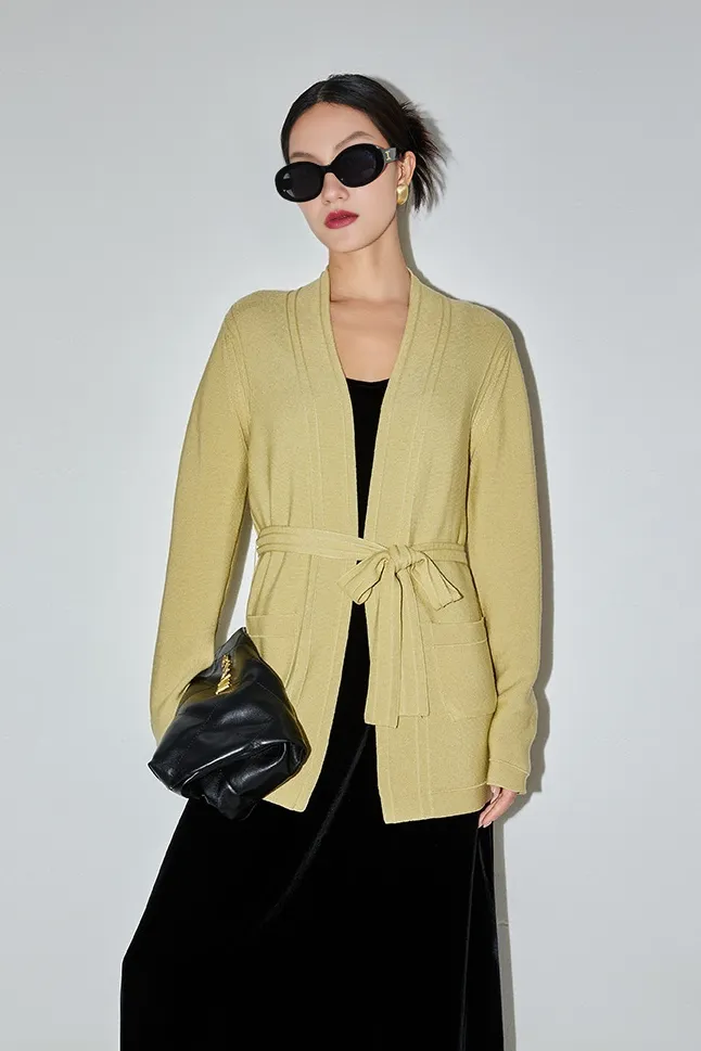 Silk Blend Wool Knitted Oversized Cardigan with Belt