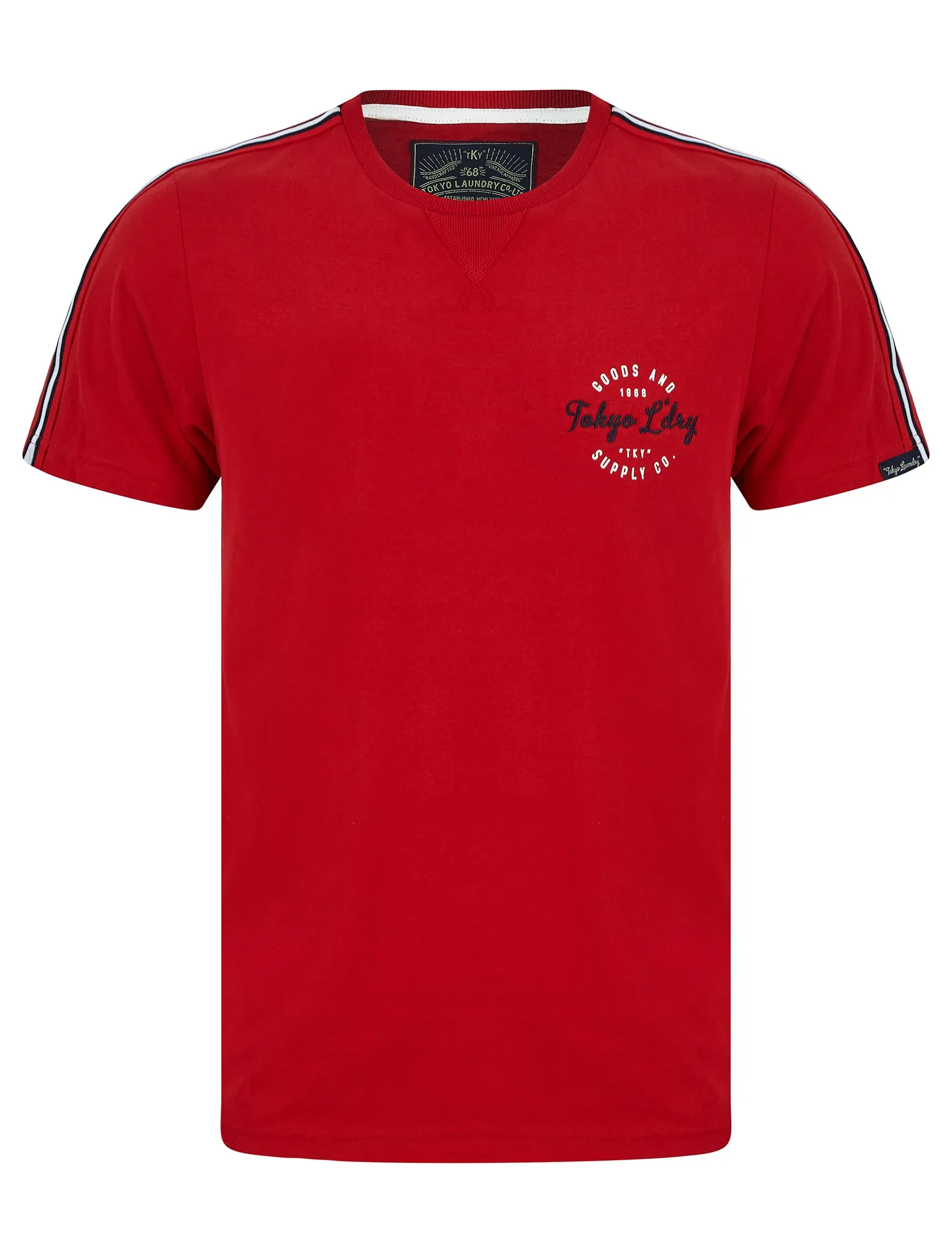 Taper Stripe Sleeve Cotton T-Shirt in Barados Cherry - Tokyo Laundry