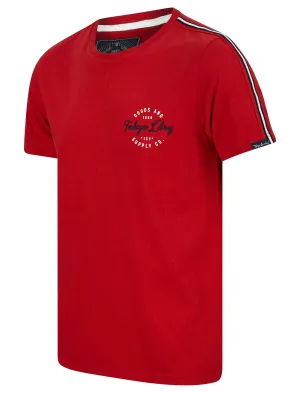 Taper Stripe Sleeve Cotton T-Shirt in Barados Cherry - Tokyo Laundry