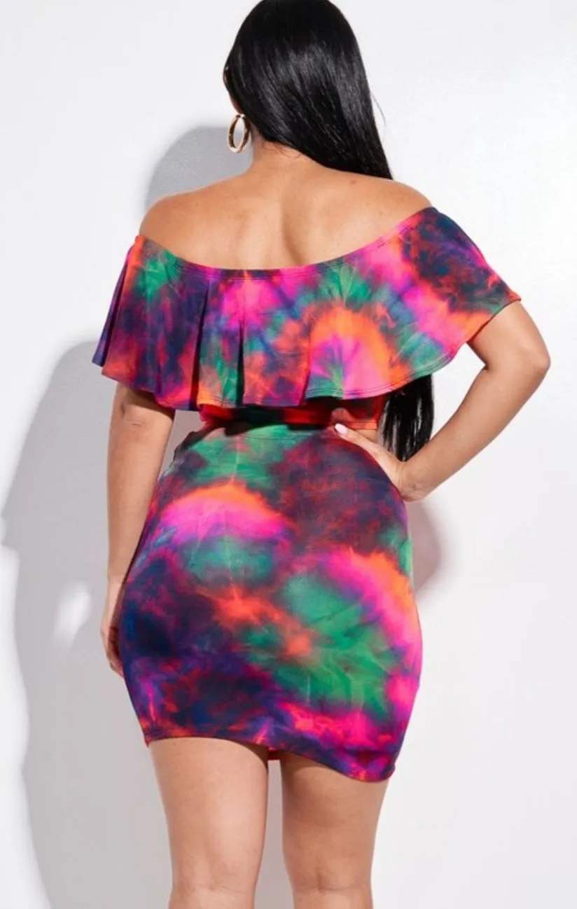 Tie Dye Ruffled Top and Skirt Set