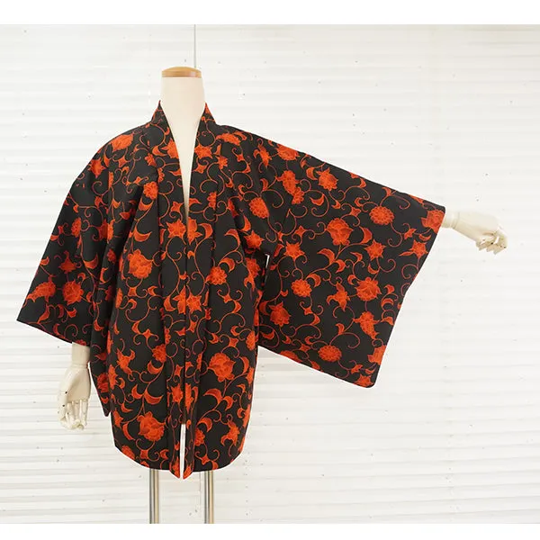 Vintage Haori Kimono Jacket Silk, Elegant Black base, Timeless Vines