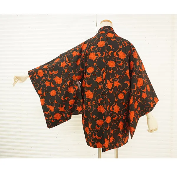 Vintage Haori Kimono Jacket Silk, Elegant Black base, Timeless Vines