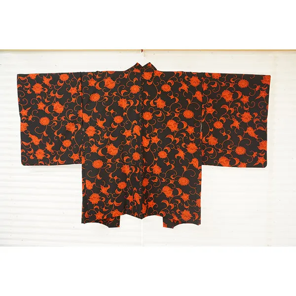 Vintage Haori Kimono Jacket Silk, Elegant Black base, Timeless Vines