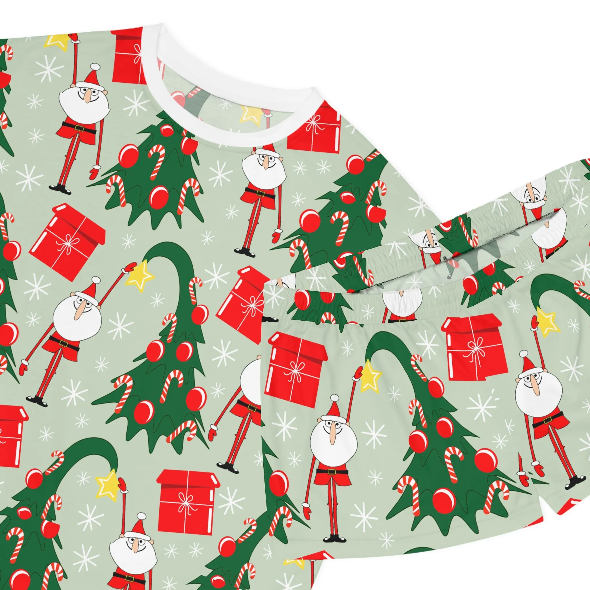 Whimsical Santa & Christmas Tree Pajama Set - Womens Two-Piece Sleepwear - Festive Holiday Gift Idea