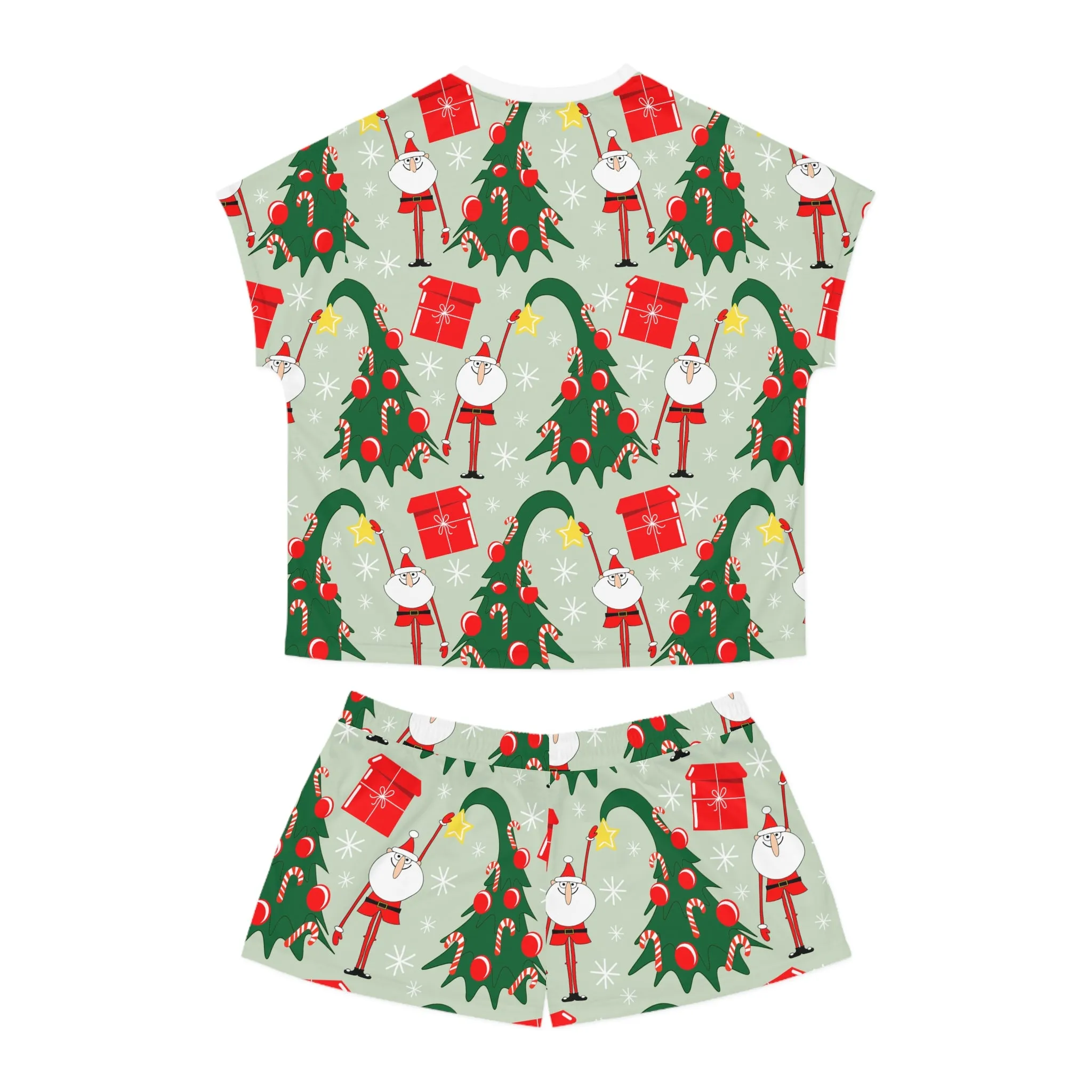 Whimsical Santa & Christmas Tree Pajama Set - Womens Two-Piece Sleepwear - Festive Holiday Gift Idea