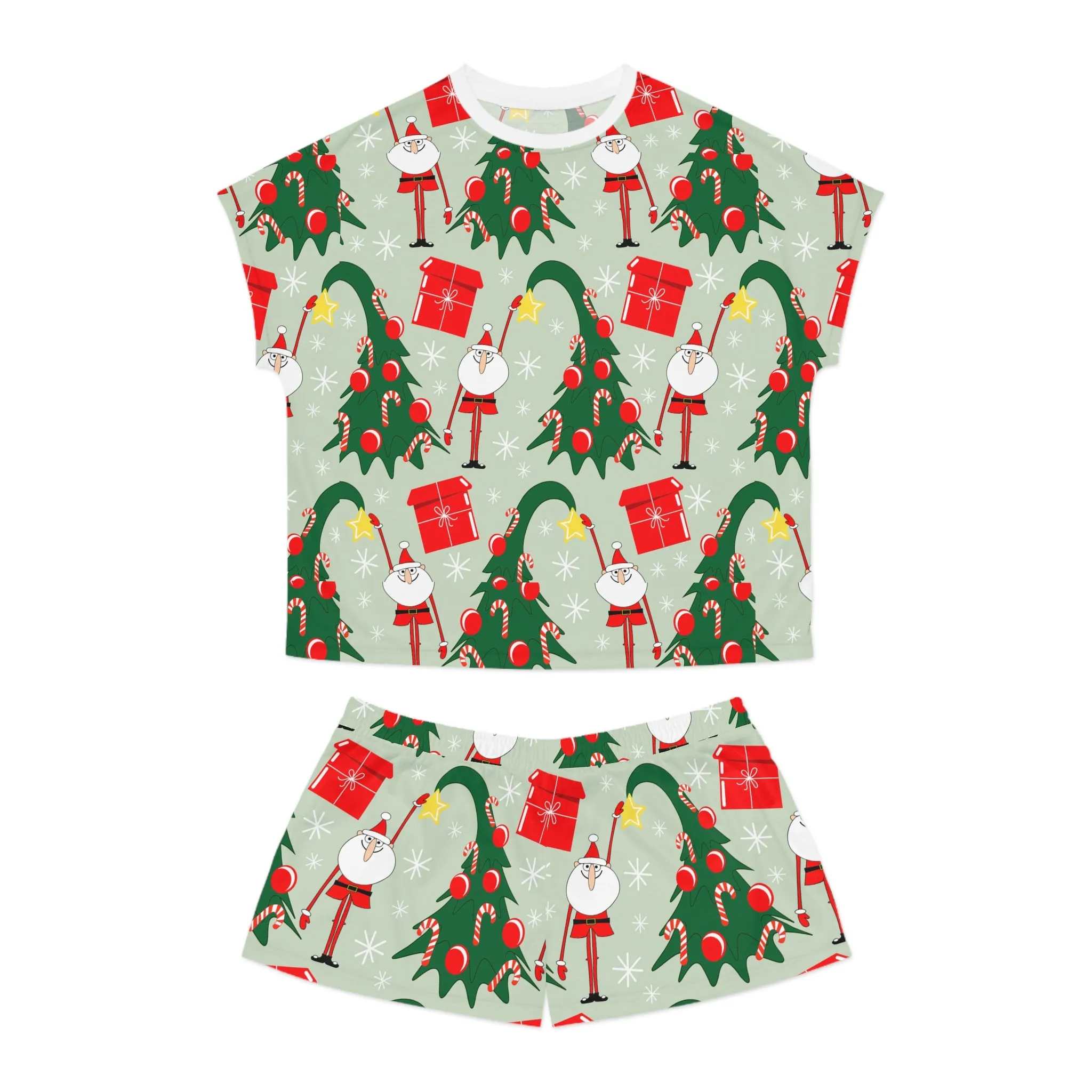 Whimsical Santa & Christmas Tree Pajama Set - Womens Two-Piece Sleepwear - Festive Holiday Gift Idea