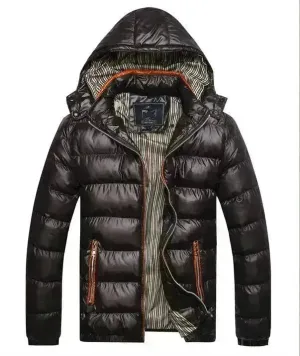 Winter leather Puffer coat for men Hooded padded Winter jacket for men