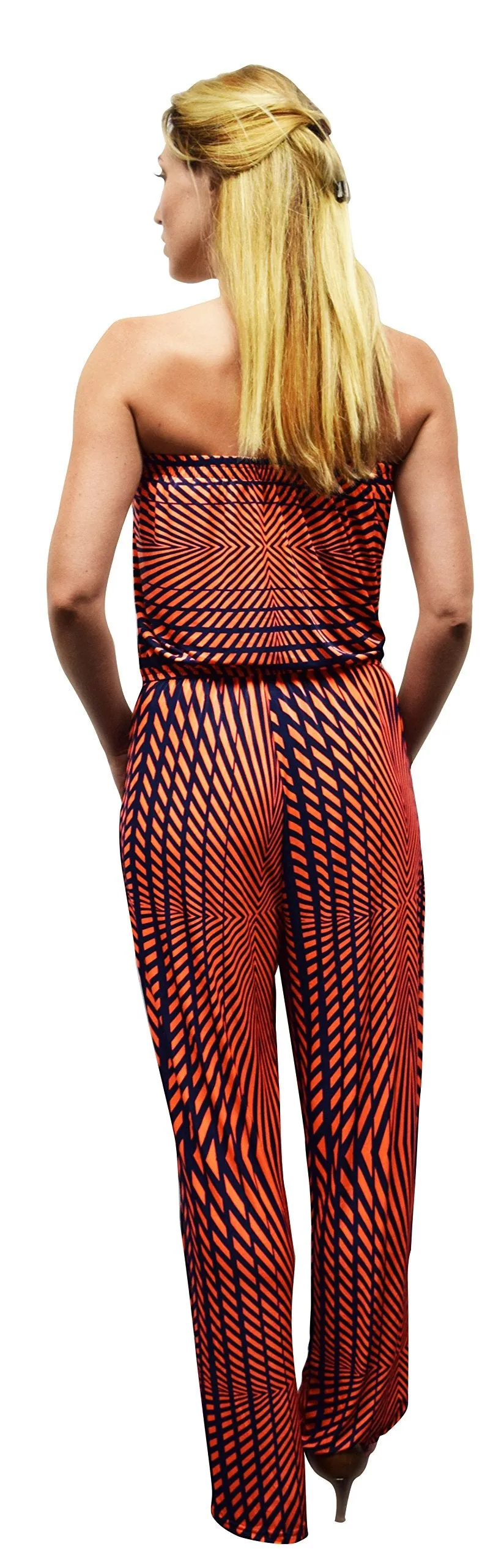Womens Casual Boho Geometric V Neck Sleeveless Romper Jumpsuit