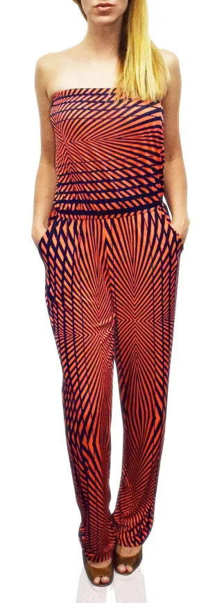 Womens Casual Boho Geometric V Neck Sleeveless Romper Jumpsuit