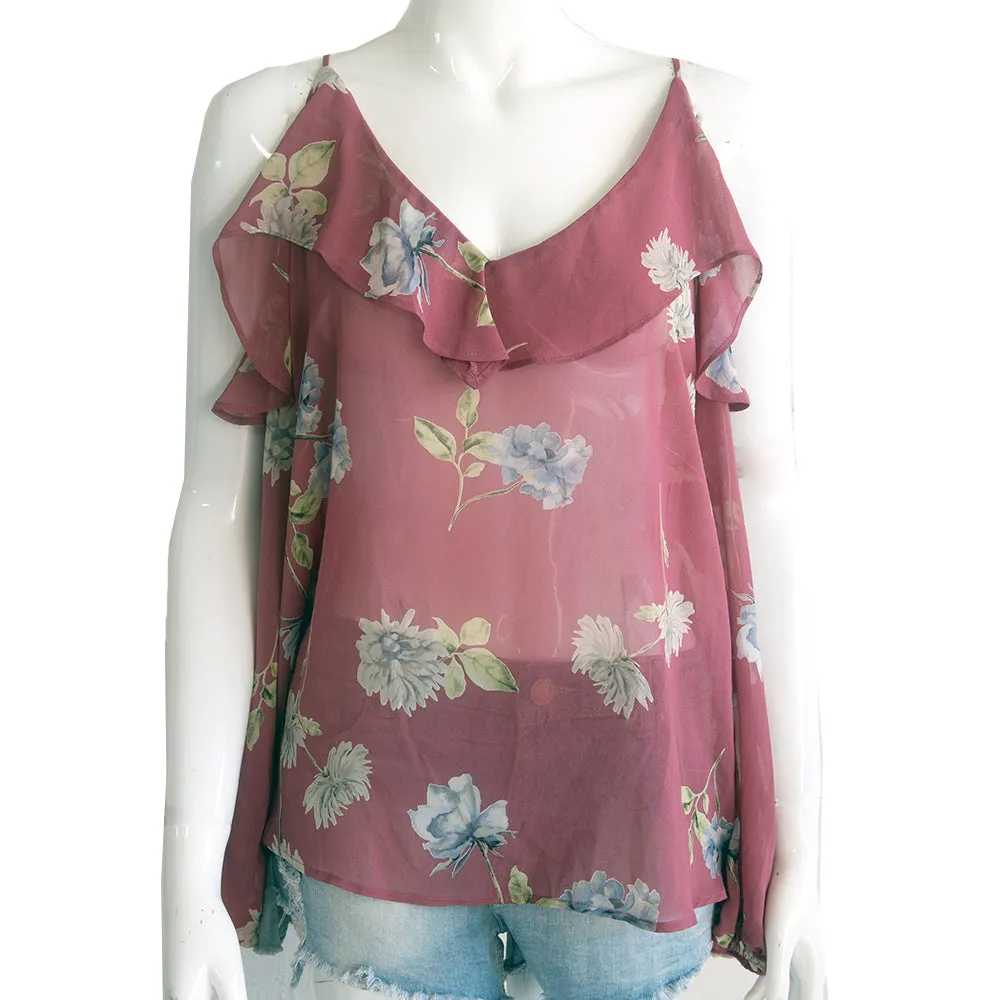 Women's Ruffled Chiffon Top,Pink