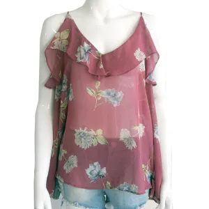 Women's Ruffled Chiffon Top,Pink