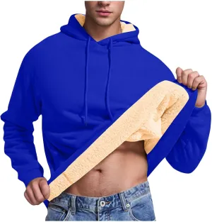 XUNRYAN Hoodies for Men Heavyweight Fleece Sweatshirt Thick Pullover Warm Hooded Sherpa Jackets Long Sleeve Shirts Outerwear