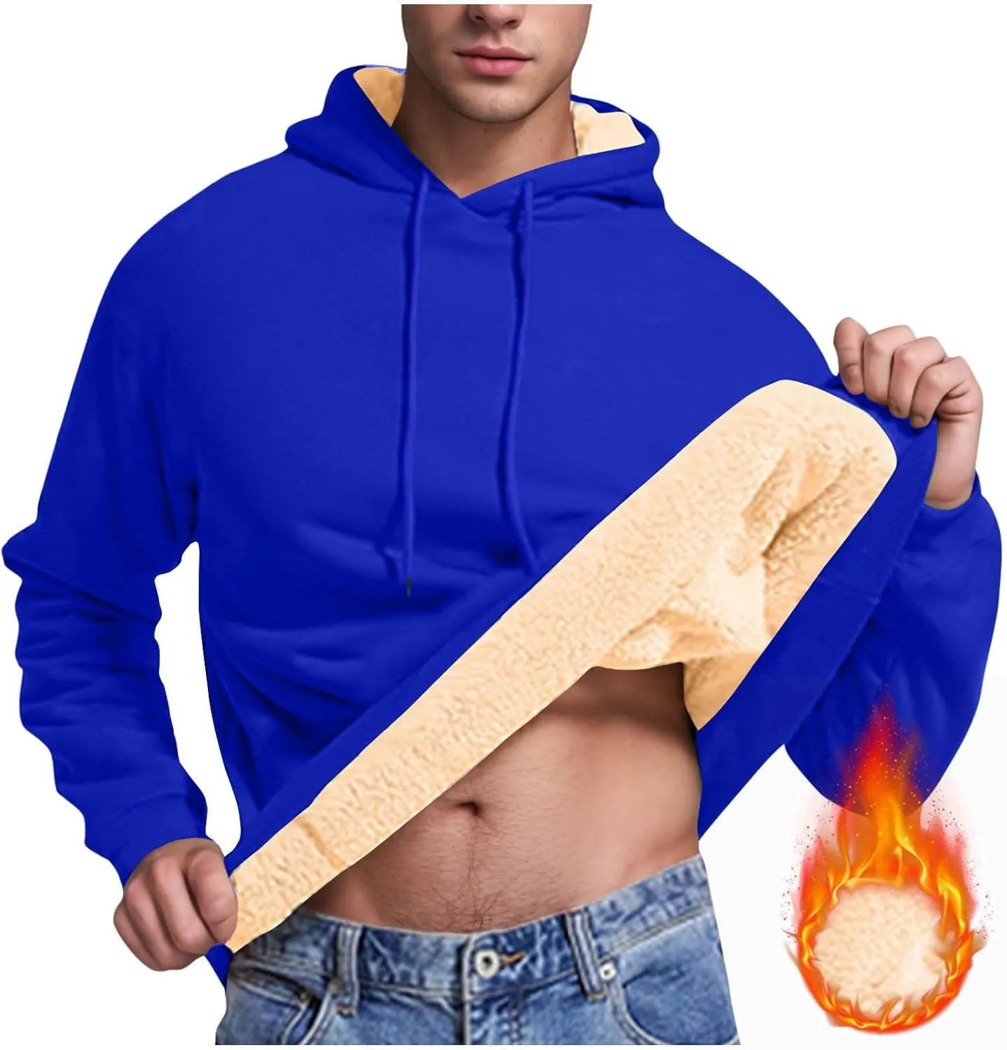 XUNRYAN Hoodies for Men Heavyweight Fleece Sweatshirt Thick Pullover Warm Hooded Sherpa Jackets Long Sleeve Shirts Outerwear